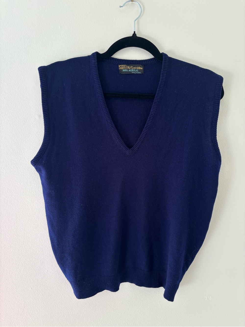 Sears Navy V-Neck Sweater Vest - Deep Blue